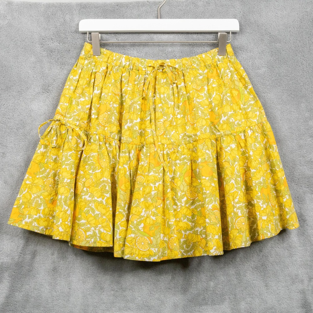 J CREW Tiered Ruffle Mini Novelty Skirt Limone Citrus Print BR531 Yellow Sz XS